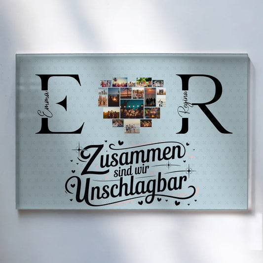 Personalisiertes Acrylglas Wandbild mit Fotos Initialien und Namen Personalisiert