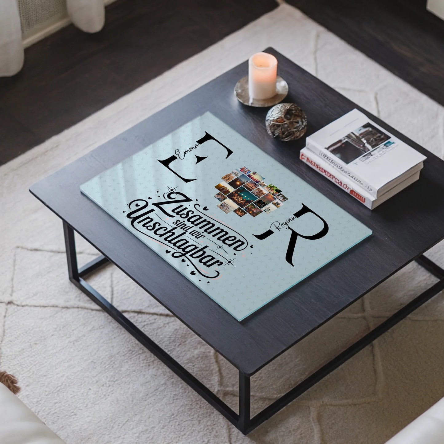 Personalisiertes Acrylglas Wandbild mit Fotos Initialien und Namen Personalisiert