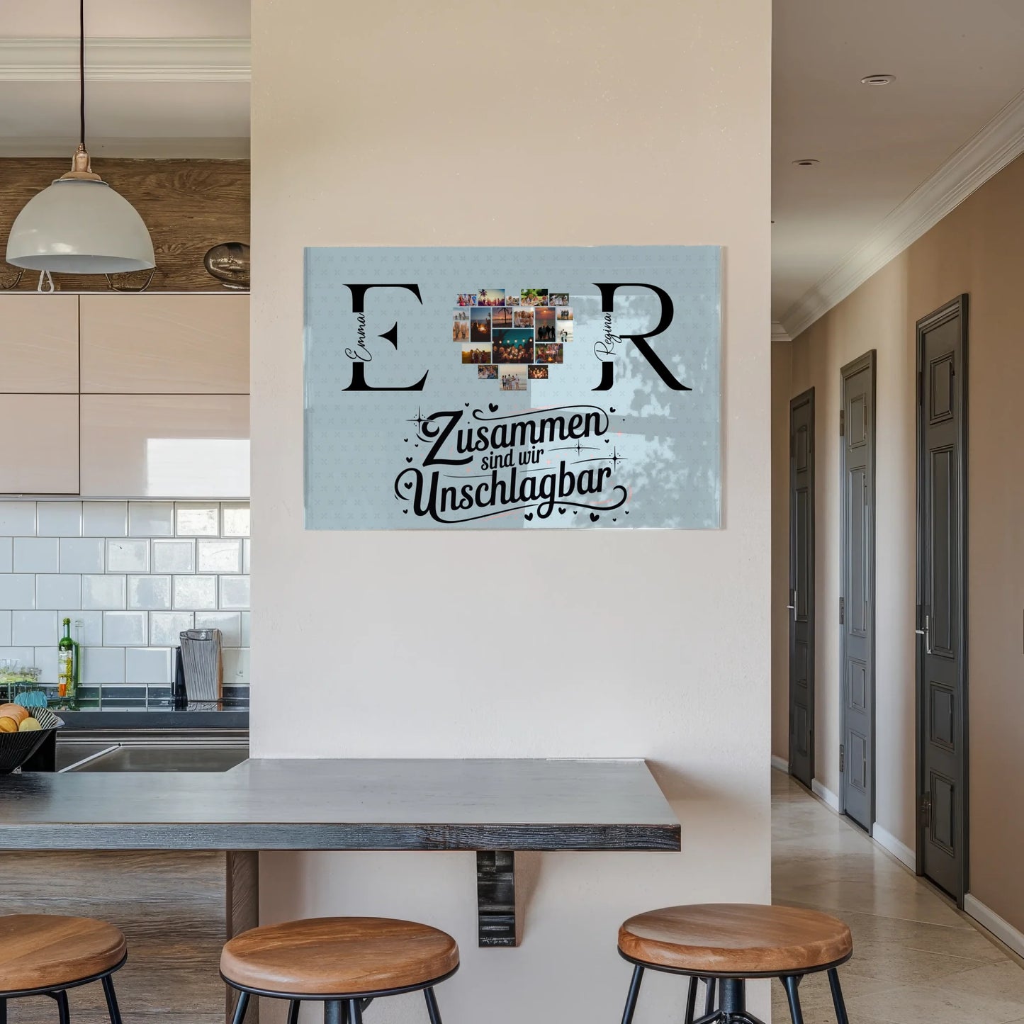 Personalisiertes Acrylglas Wandbild mit Fotos Initialien und Namen Personalisiert