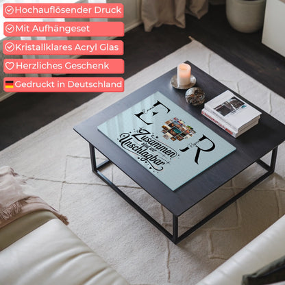 Personalisiertes Acrylglas Wandbild mit Fotos Initialien und Namen Personalisiert