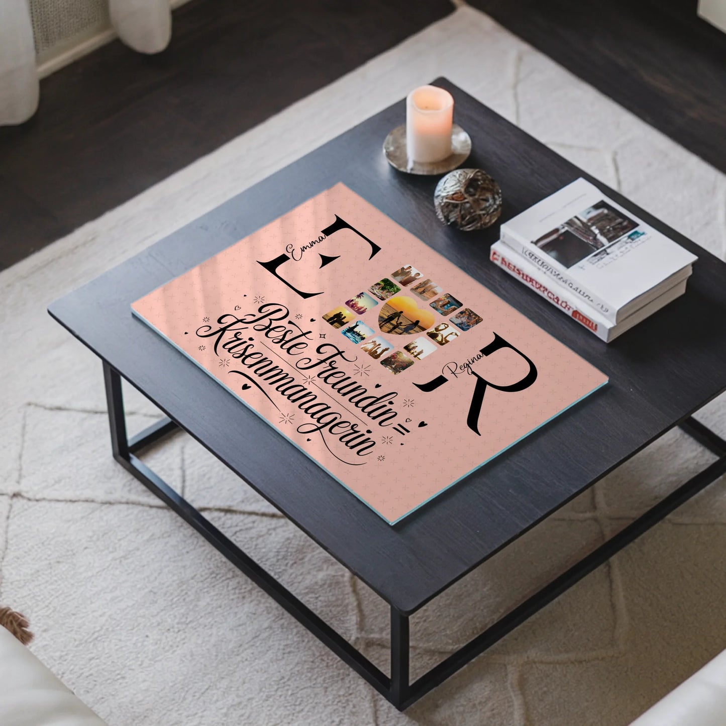 Personalisiertes Acrylglasbild Magnetisch mit Fotos Namen und Initialien Geschenk