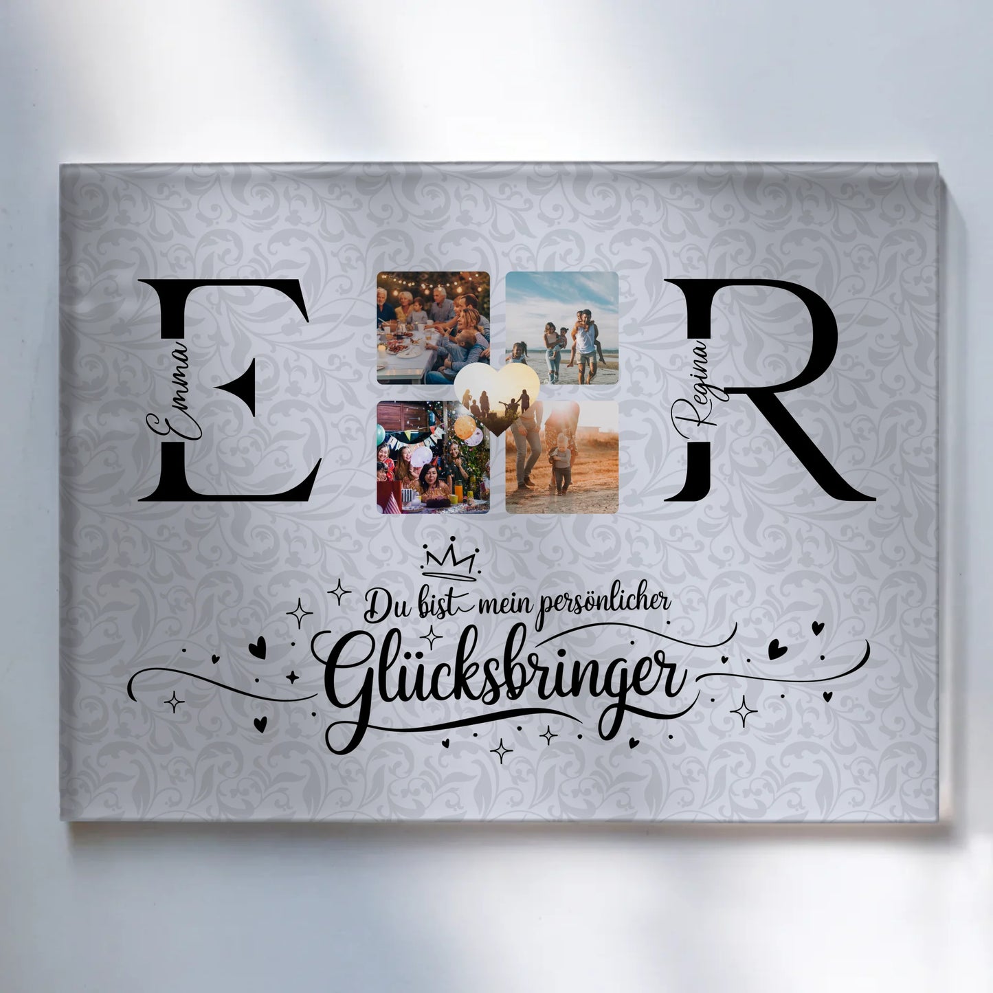 Personalisiertes Acrylglas Bild magnetisch mit Initialien Namen und Fotos Personalisiert