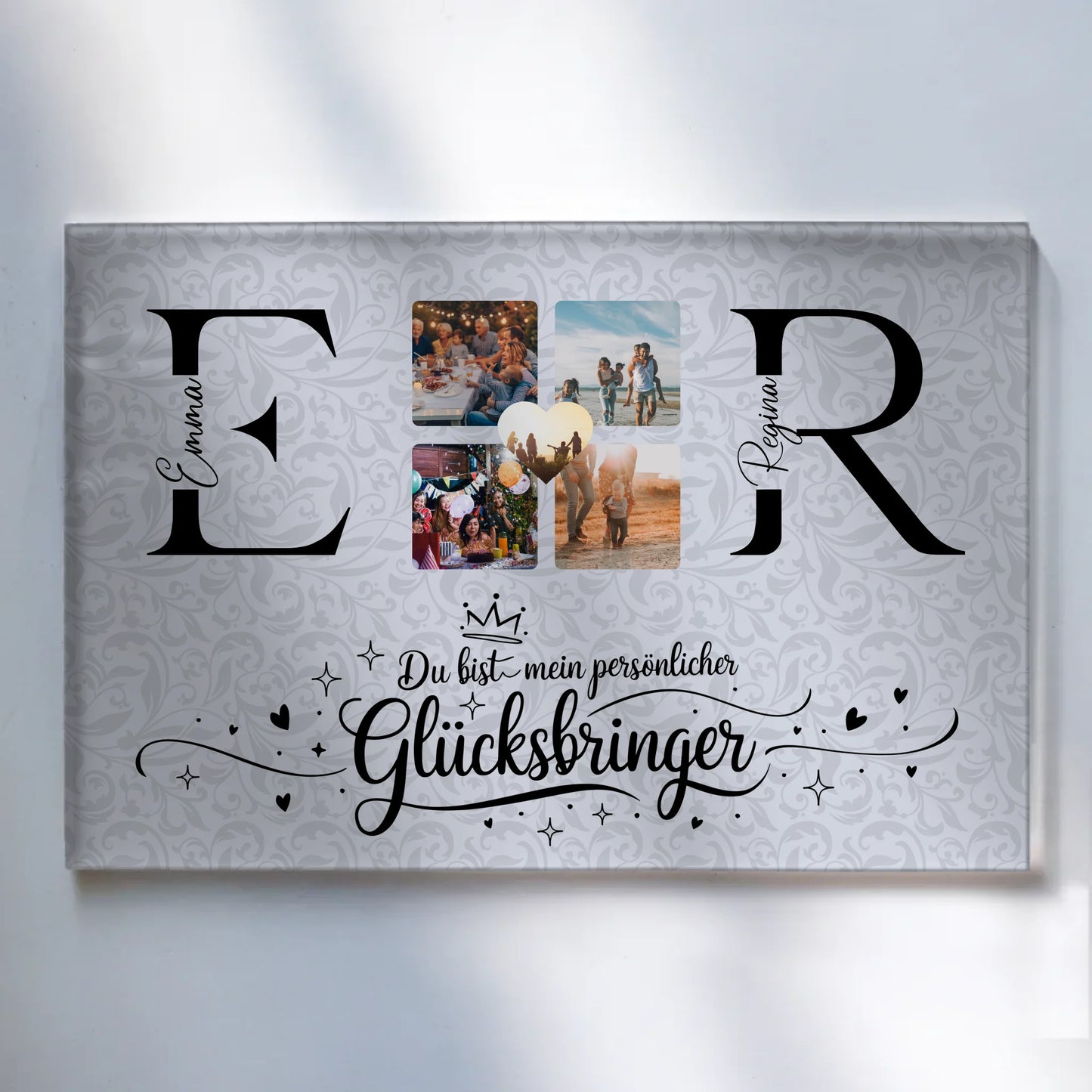 Personalisiertes Acrylglas Bild magnetisch mit Initialien Namen und Fotos Personalisiert