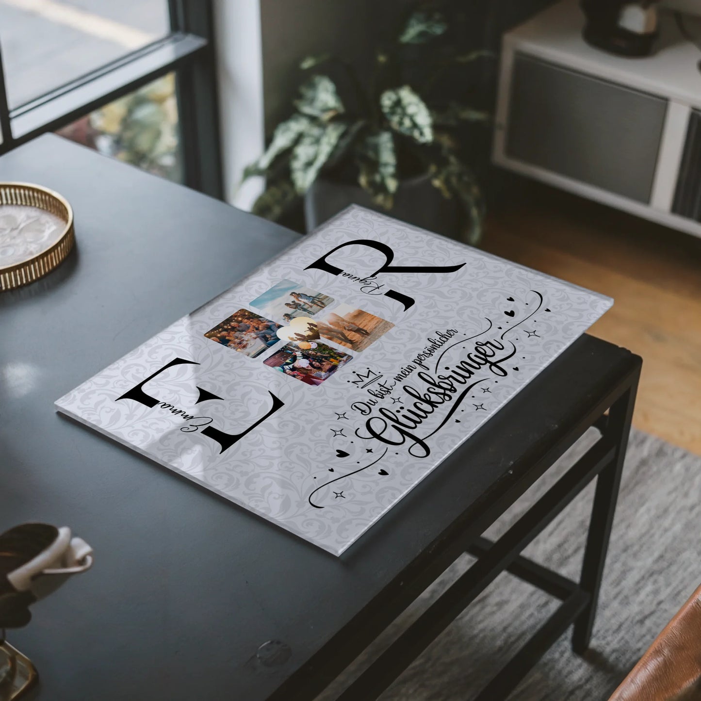 Personalisiertes Acrylglas Bild magnetisch mit Initialien Namen und Fotos Personalisiert