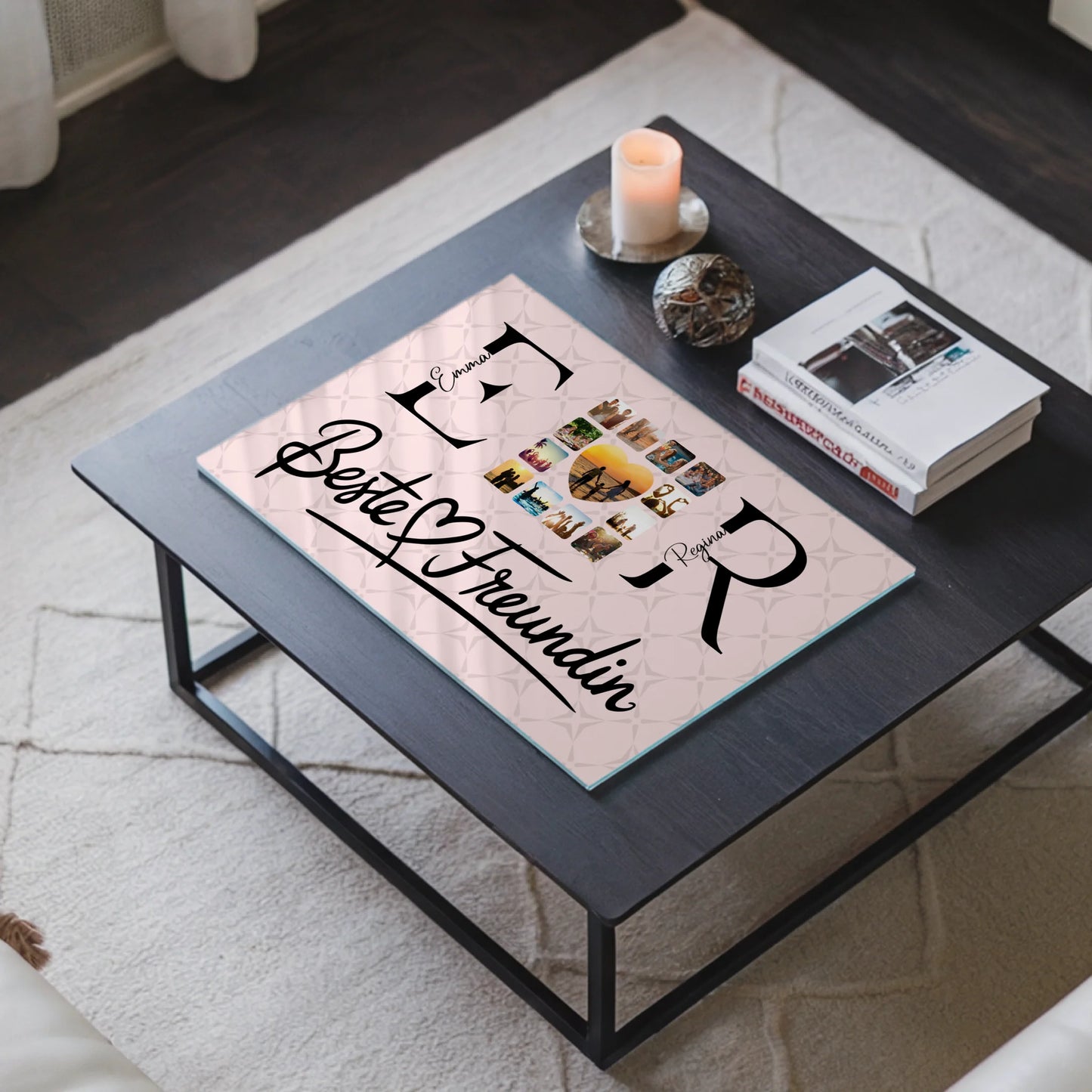 Acrylglas Bild Personalisiert magnetisch mit Fotos Namen und Initialien Geschenk