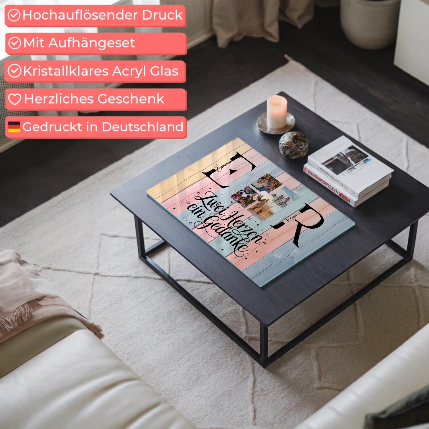 Acrylglas Wandbild Personalisiert magnetisch mit Initialien Namen und Fotos Personalisiert