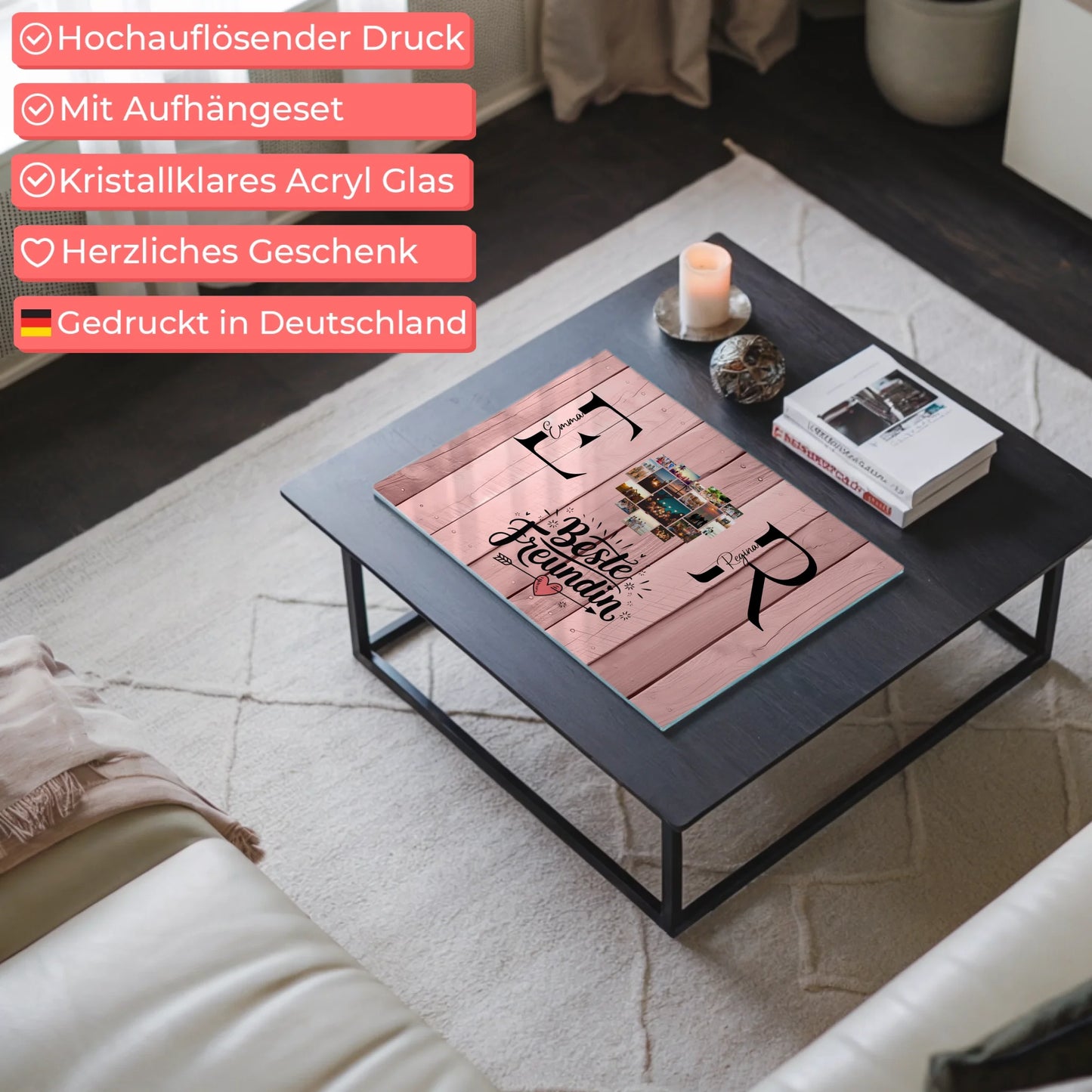 Personalisiertes Acrylglas Wandbild magnetisch mit Fotos Initialien und Namen Geschenk