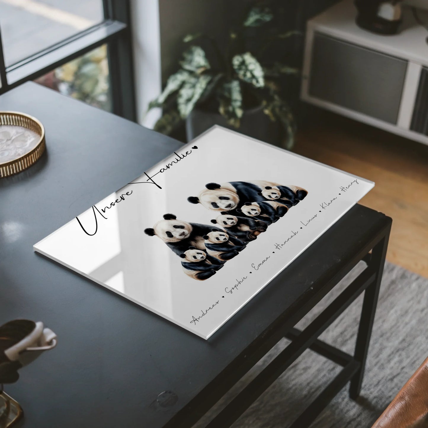Acrylglasbild Personalisiert Panda Familienporträt Geschenk für Papa Mama Oma Opa