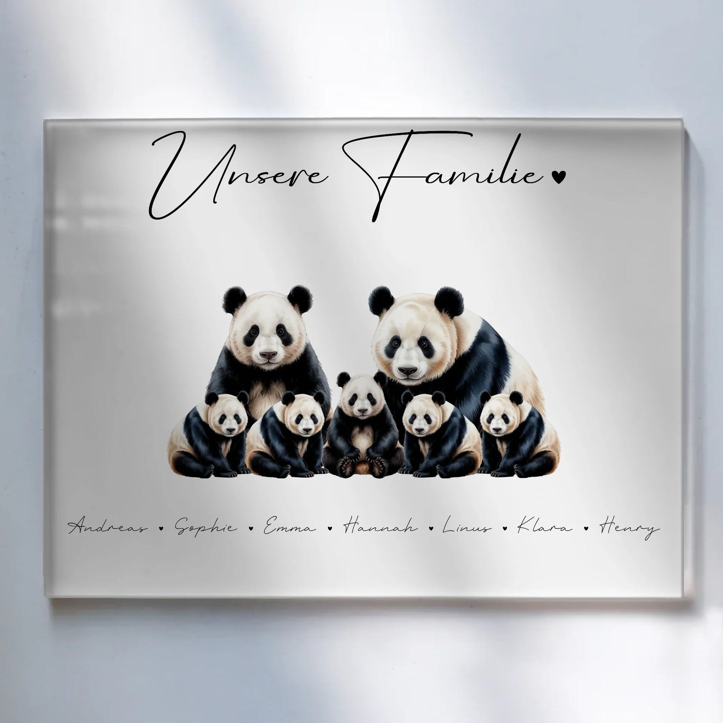 Acrylglasbild Personalisiert Panda Familienporträt Geschenk für Papa Mama Oma Opa