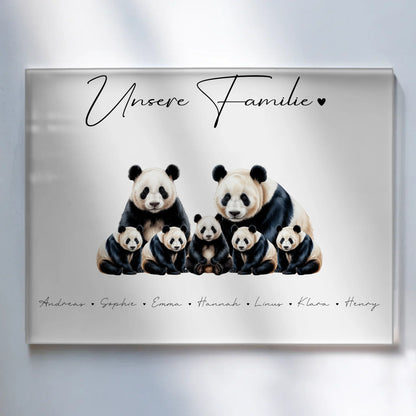 Acrylglasbild Personalisiert Panda Familienporträt Geschenk für Papa Mama Oma Opa