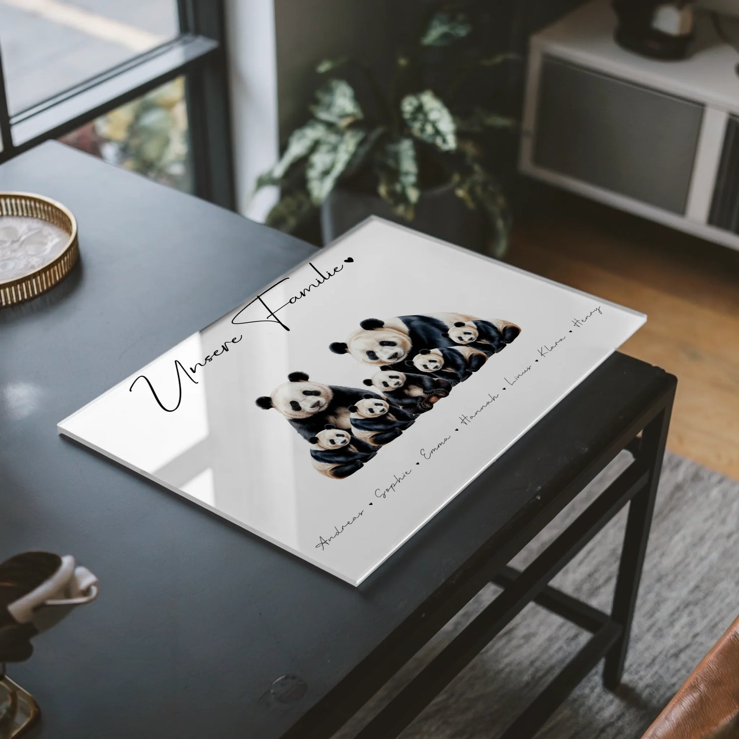 Acrylglasbild Personalisiert Panda Familienporträt Geschenk für Papa Mama Oma Opa