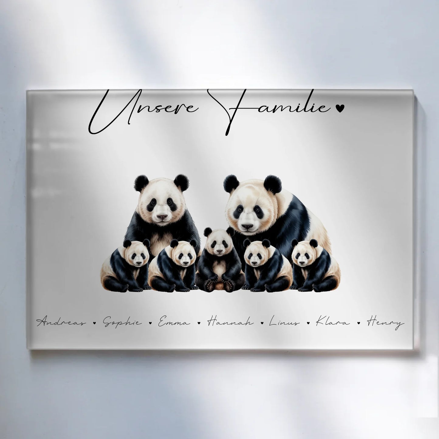 Acrylglasbild Personalisiert Panda Familienporträt Geschenk für Papa Mama Oma Opa
