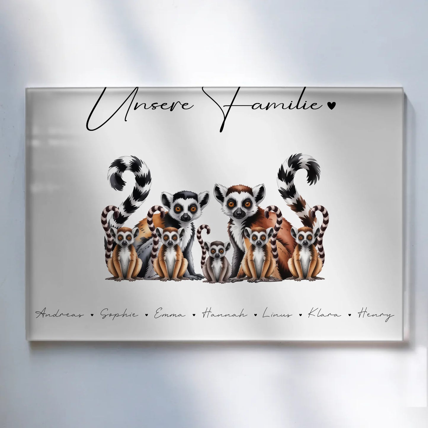 Acrylglas Bild Personalisiert Lemur Familienporträt Geschenk für Mama Papa Oma Opa