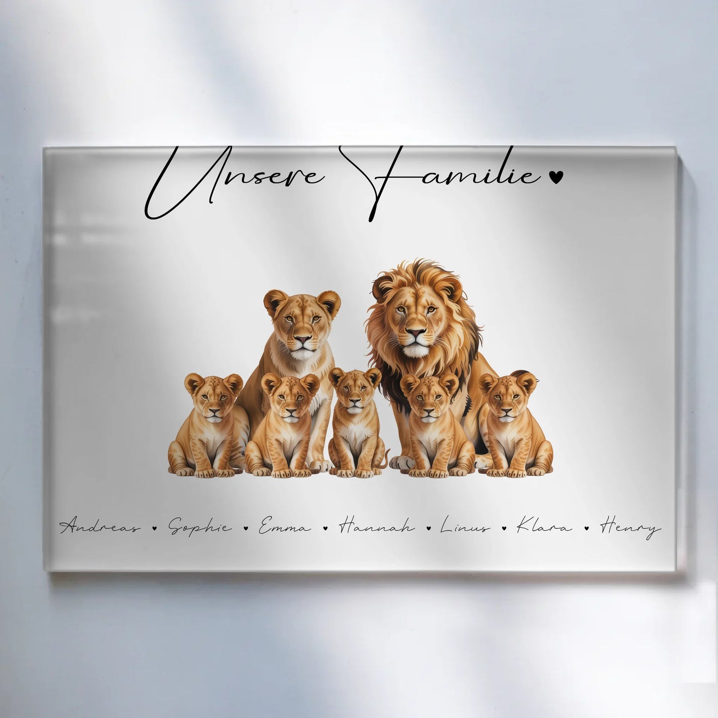Acrylglas Wandbild Personalisiert Löwen Familienporträt Geschenk für Oma Opa Mama Papa