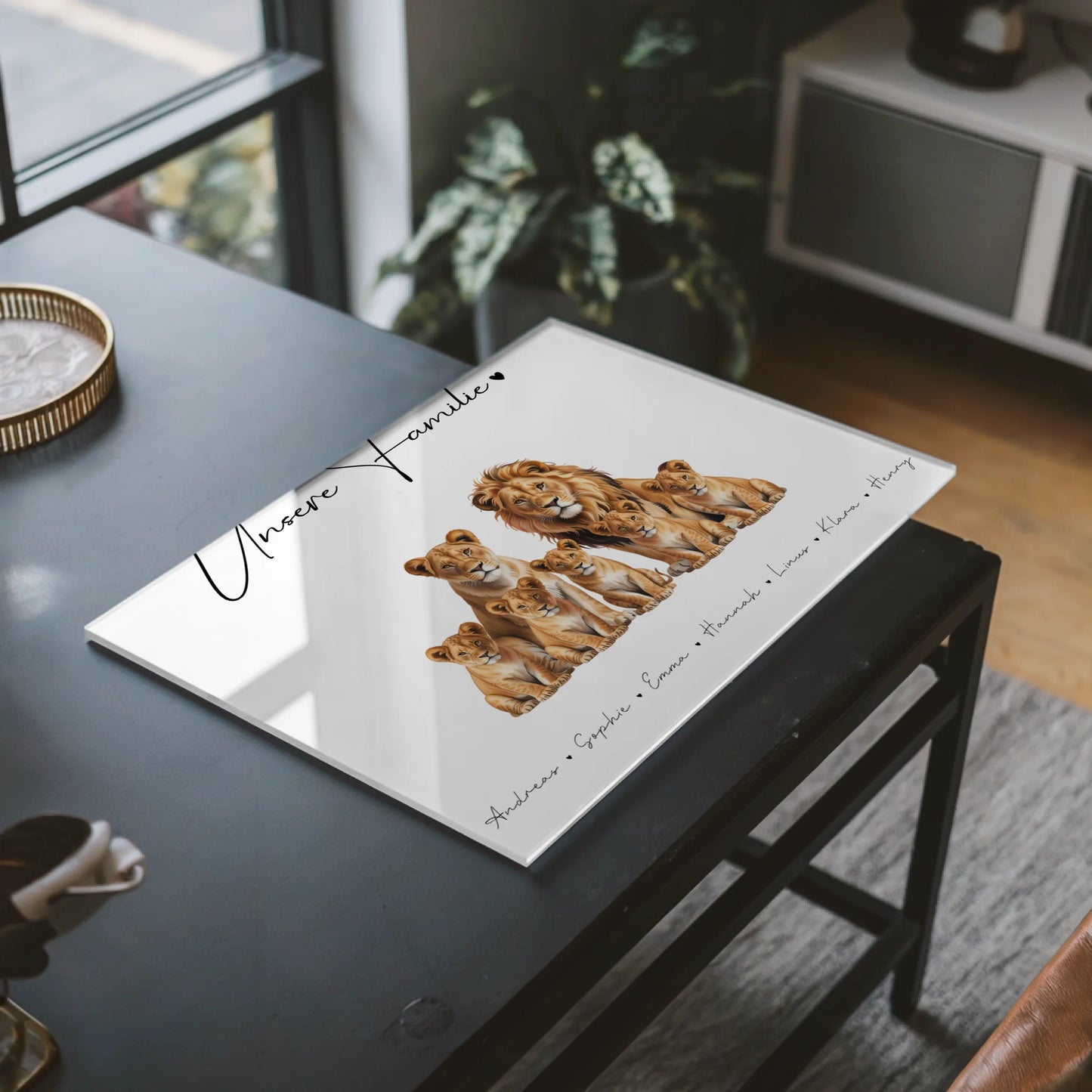 Acrylglas Wandbild Personalisiert Löwen Familienporträt Geschenk für Oma Opa Mama Papa