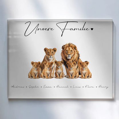 Acrylglas Wandbild Personalisiert Löwen Familienporträt Geschenk für Oma Opa Mama Papa
