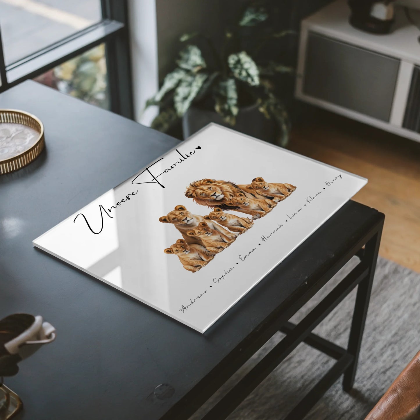 Acrylglas Wandbild Personalisiert Löwen Familienporträt Geschenk für Oma Opa Mama Papa
