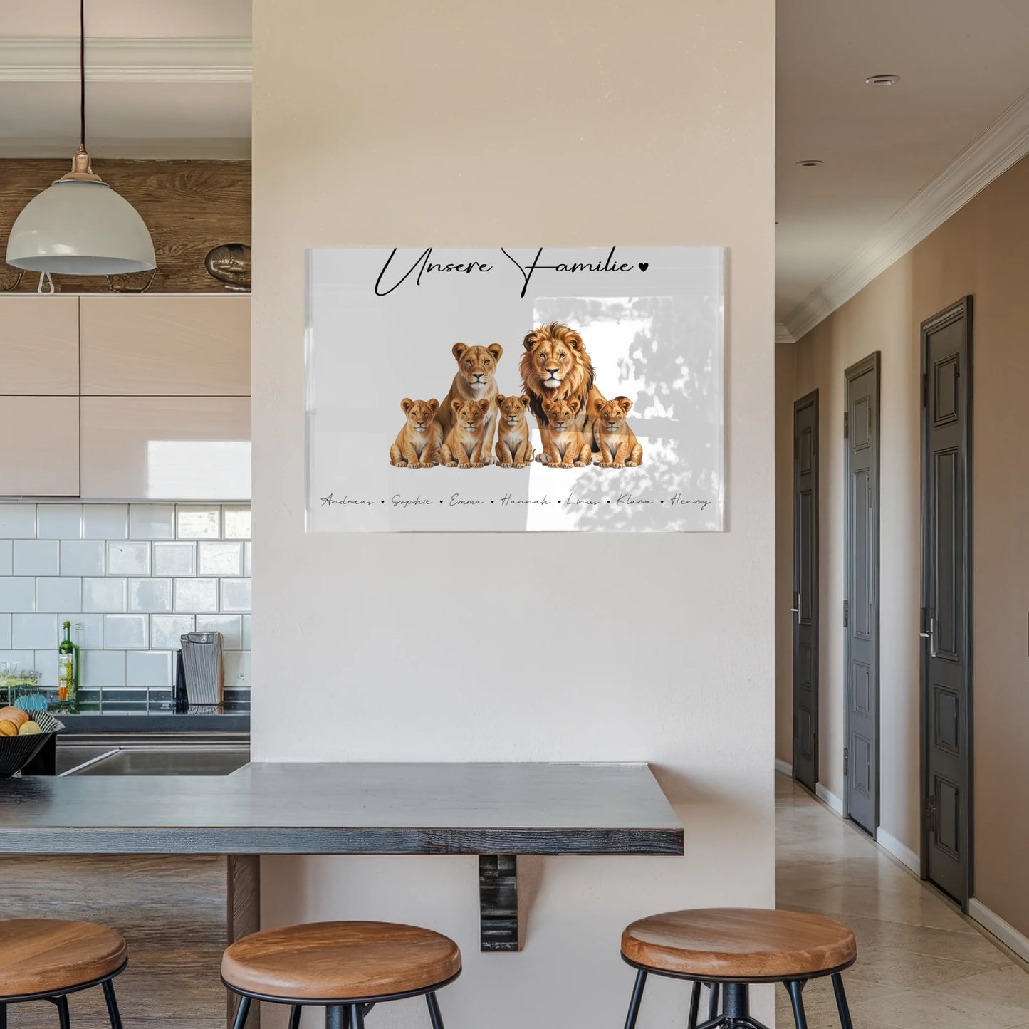 Acrylglas Wandbild Personalisiert Löwen Familienporträt Geschenk für Oma Opa Mama Papa