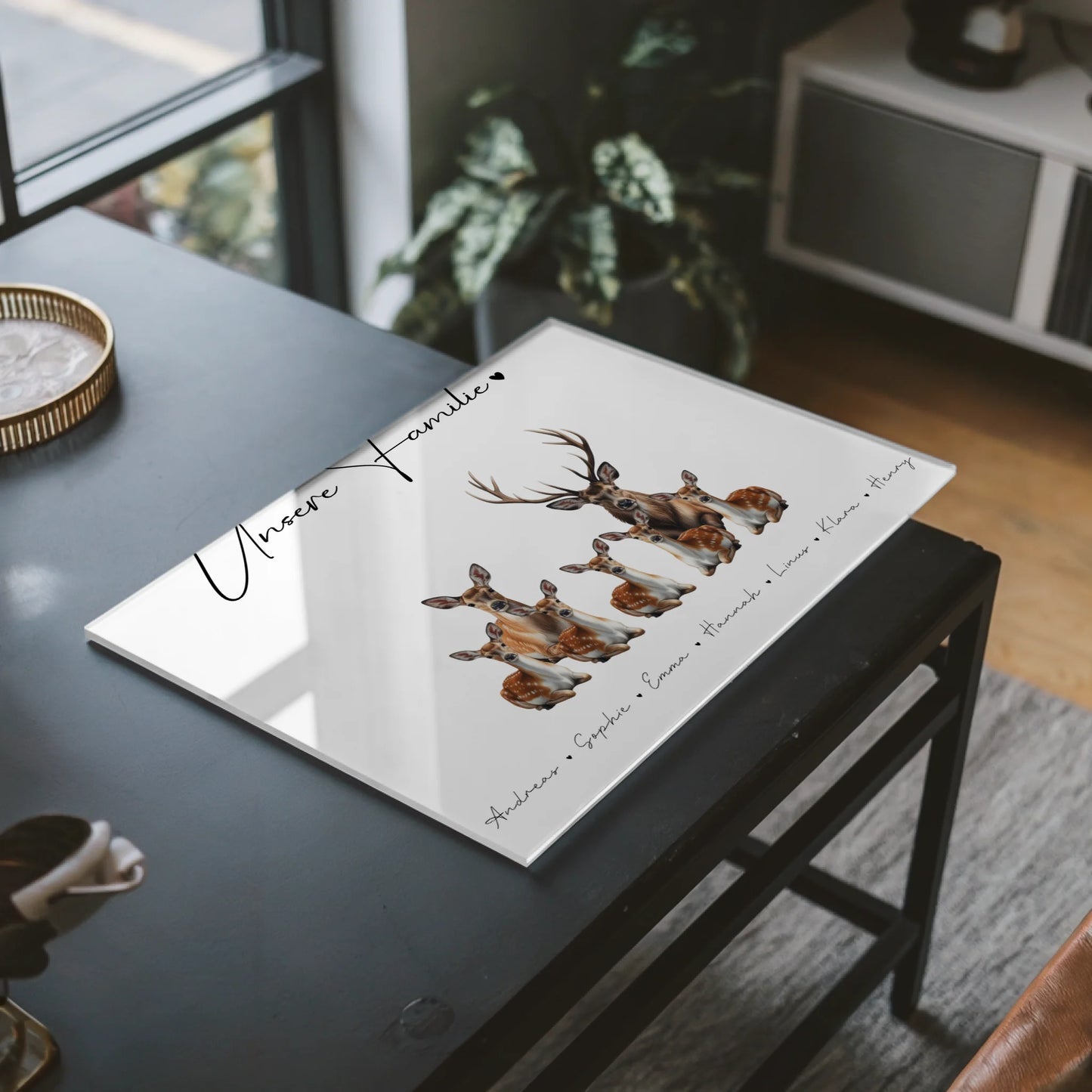 Personalisiertes Acrylglasbild Magnetisch Reh Familienporträt Geschenk für Mama Papa Oma Opa