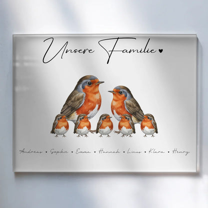 Personalisiertes Acrylglas Bild magnetisch Rotkehlchen Familienporträt Geschenk für Oma Opa Mama Papa