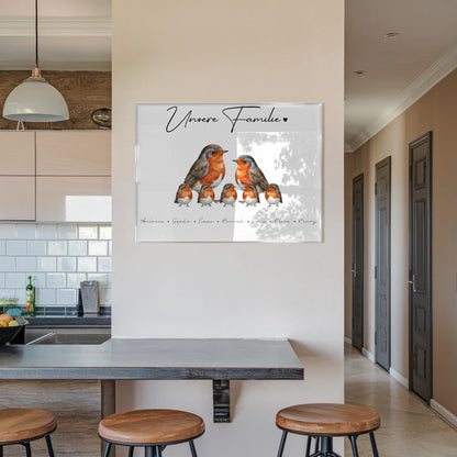 Personalisiertes Acrylglas Bild magnetisch Rotkehlchen Familienporträt Geschenk für Oma Opa Mama Papa