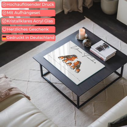 Personalisiertes Acrylglas Bild magnetisch Rotkehlchen Familienporträt Geschenk für Oma Opa Mama Papa