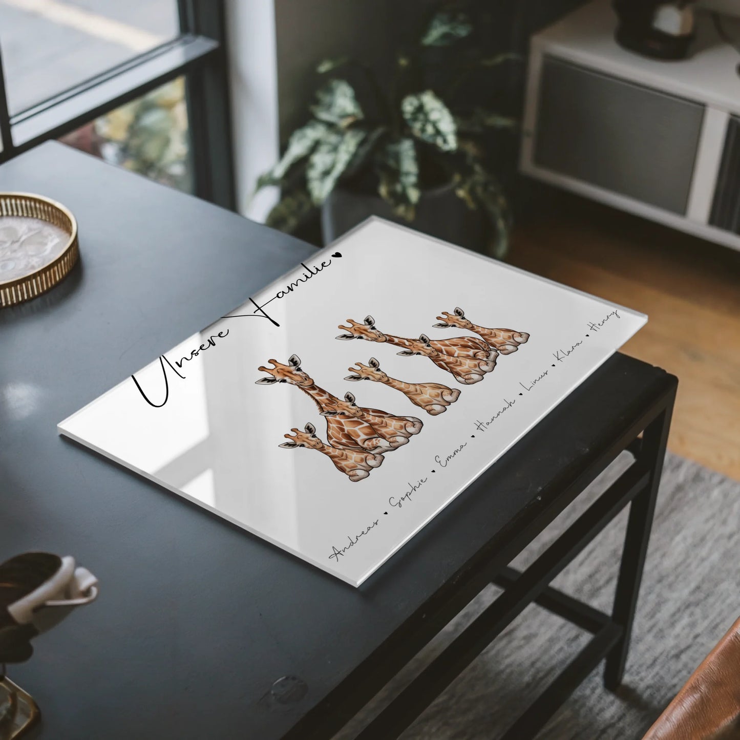 Acrylglasbild Personalisiert magnetisch Giraffe Familienporträt Geschenk für Papa Mama Oma Opa