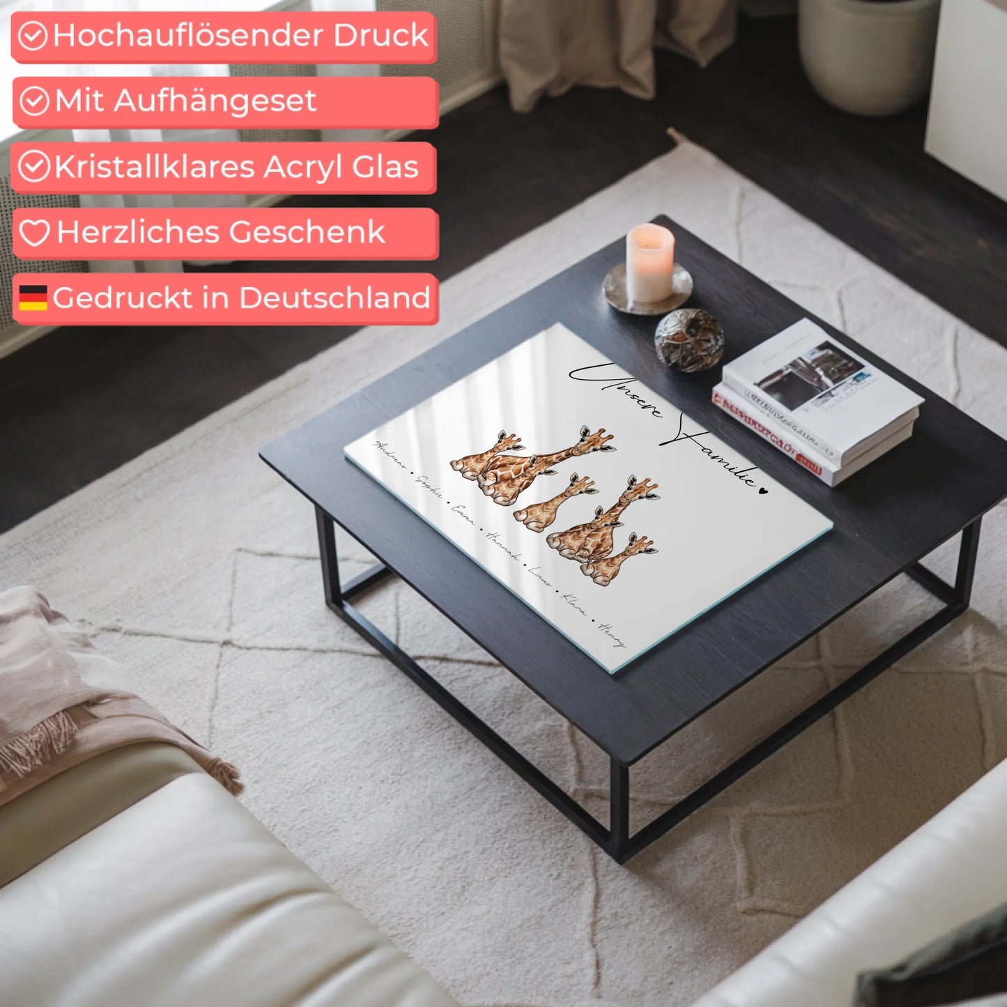 Acrylglasbild Personalisiert magnetisch Giraffe Familienporträt Geschenk für Papa Mama Oma Opa