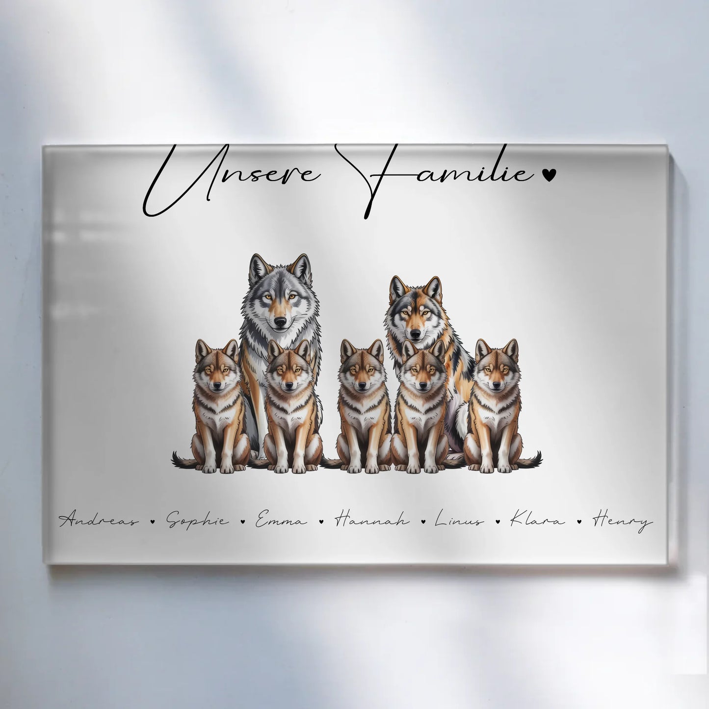 Acrylglas Bild Personalisiert magnetisch Wolf Familienporträt Geschenk für Mama Papa Oma Opa