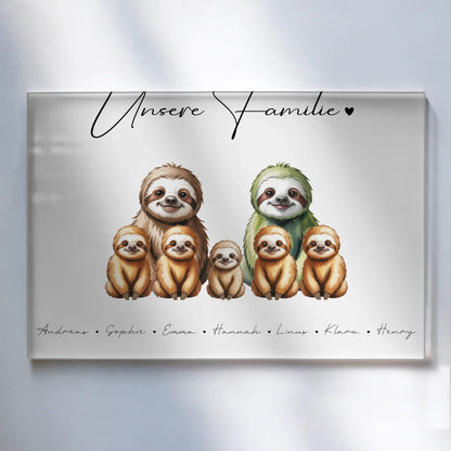 Acrylglas Wandbild Personalisiert magnetisch Faultier Familienporträt Geschenk für Oma Opa Mama Papa
