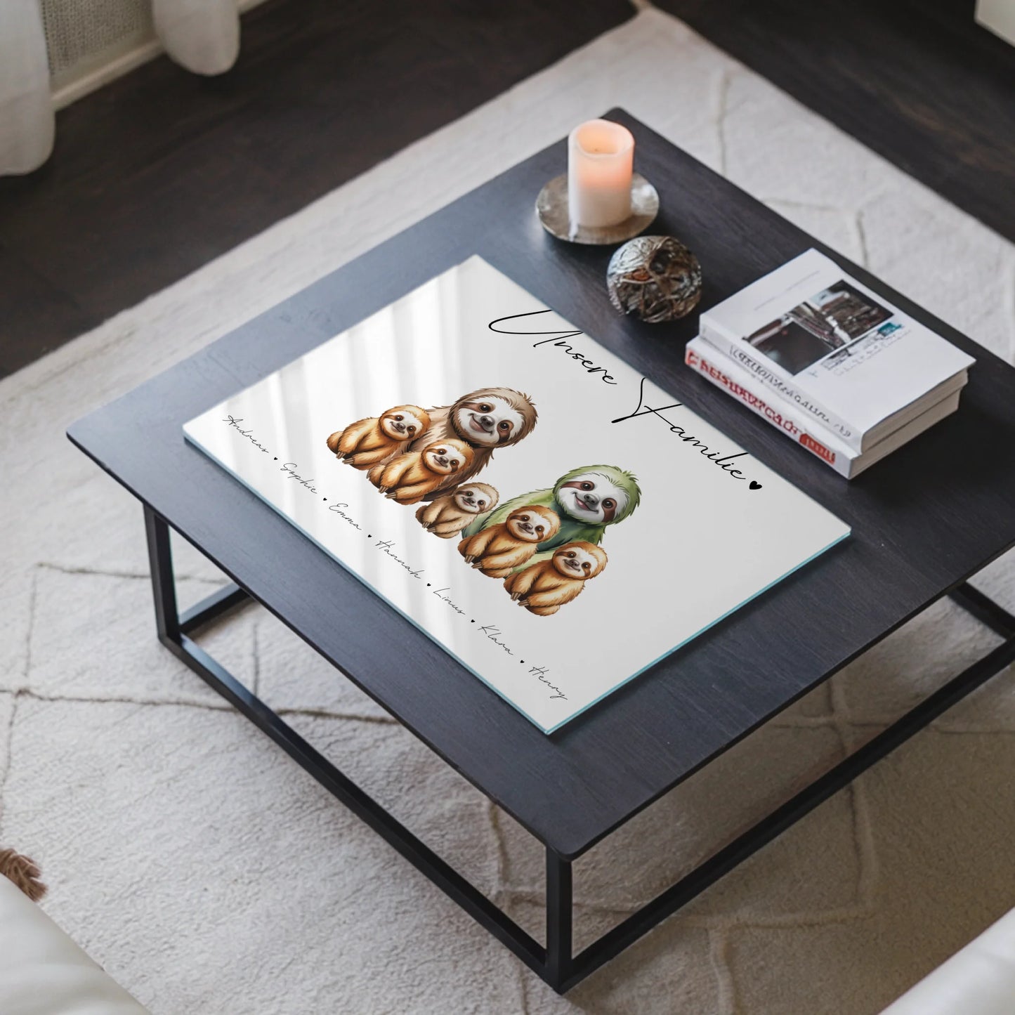 Acrylglas Wandbild Personalisiert magnetisch Faultier Familienporträt Geschenk für Oma Opa Mama Papa