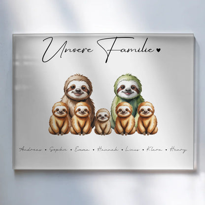 Acrylglas Wandbild Personalisiert magnetisch Faultier Familienporträt Geschenk für Oma Opa Mama Papa