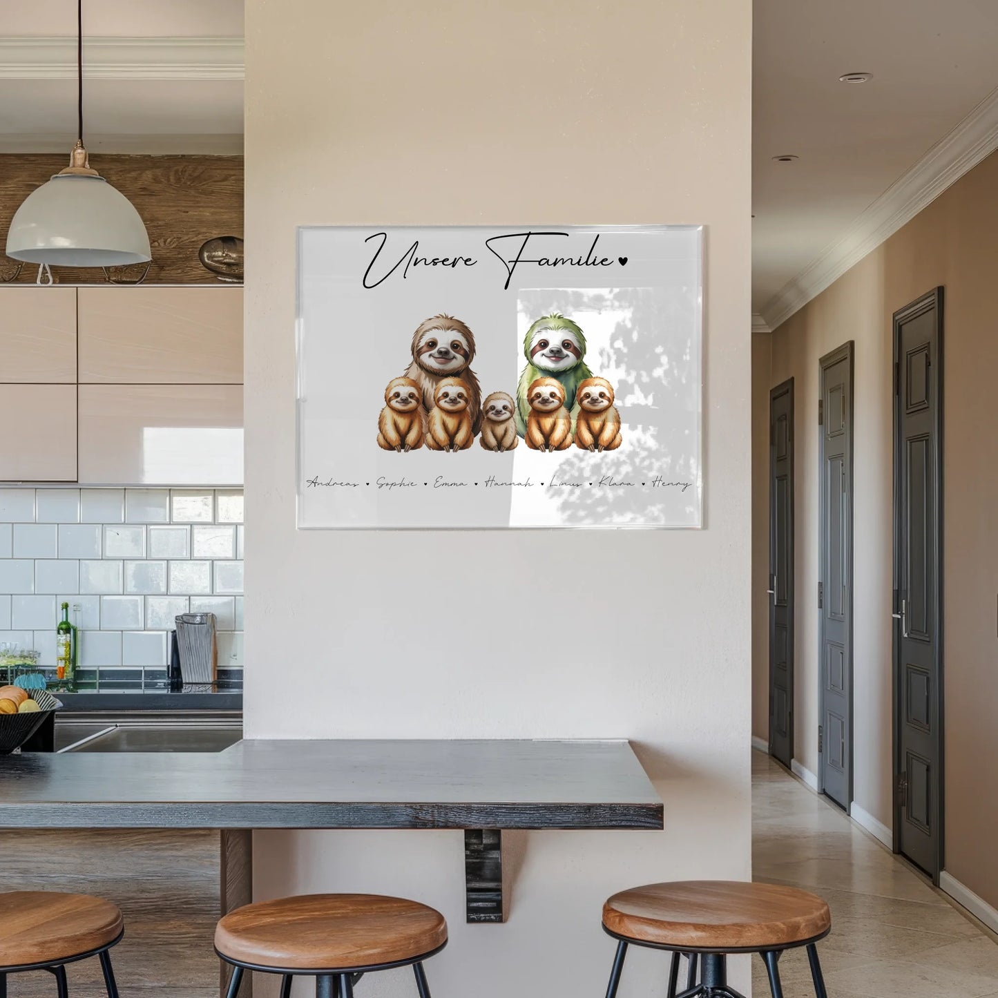 Acrylglas Wandbild Personalisiert magnetisch Faultier Familienporträt Geschenk für Oma Opa Mama Papa