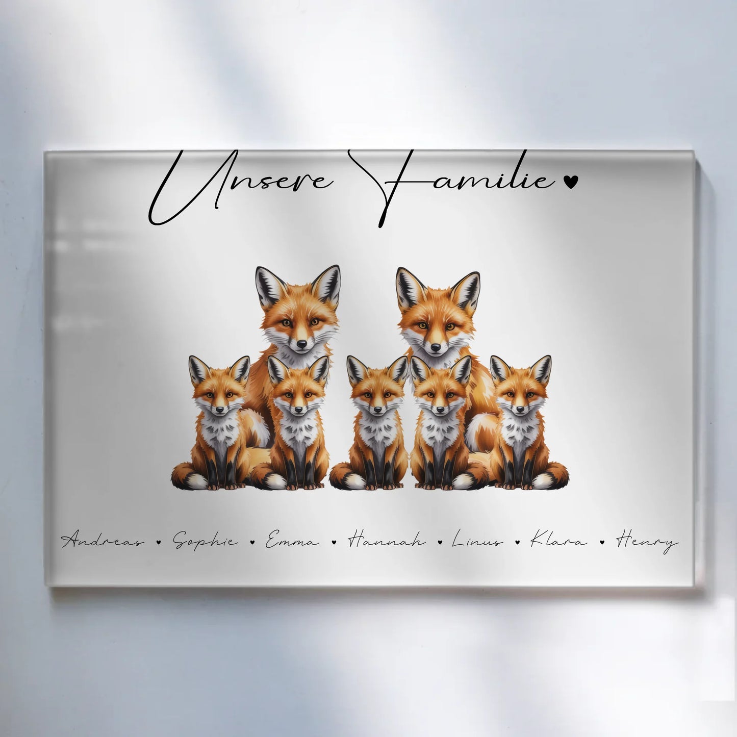 Personalisiertes Acrylglas Wandbild magnetisch Fuchs Familienporträt Geschenk für Papa Mama Oma Opa