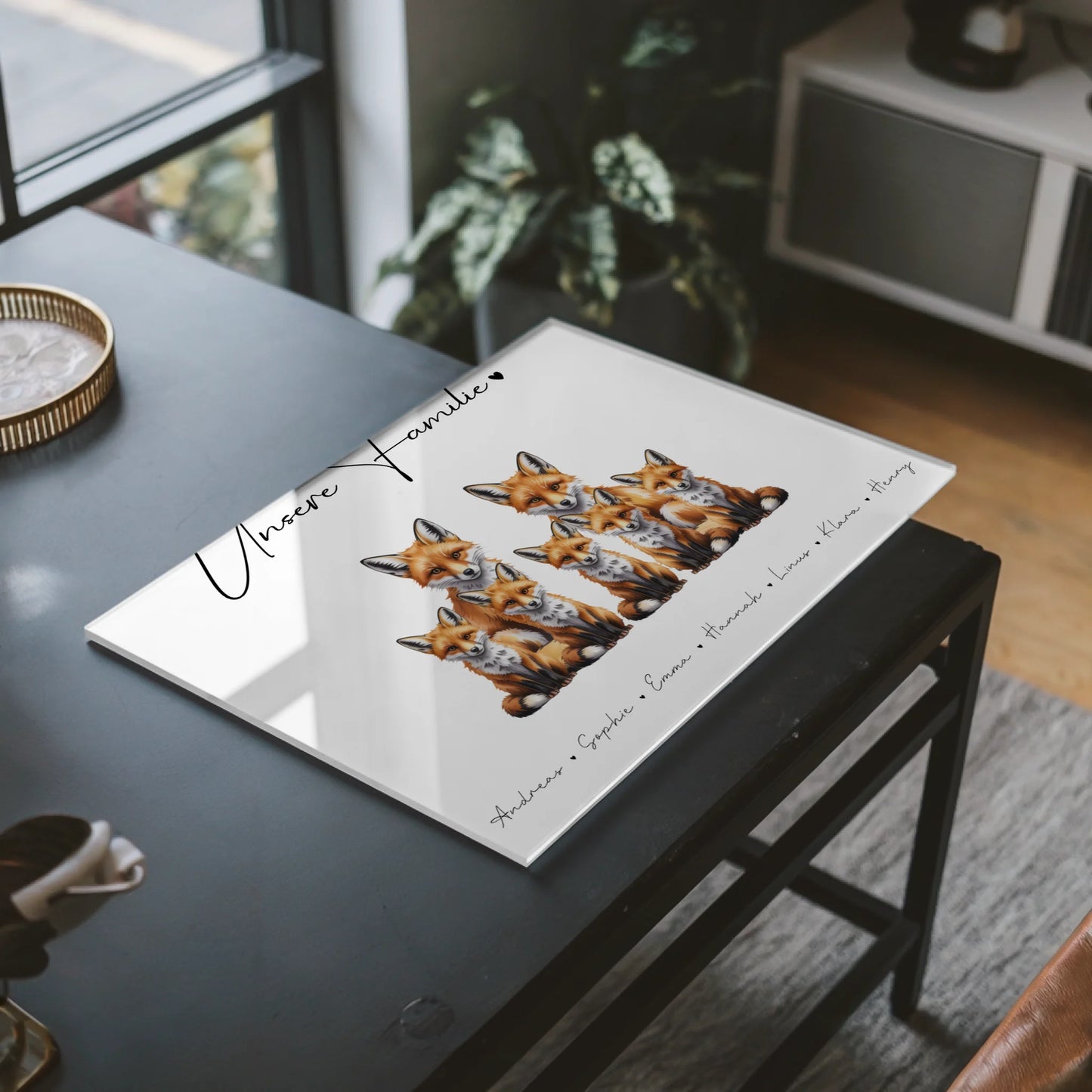 Personalisiertes Acrylglas Wandbild magnetisch Fuchs Familienporträt Geschenk für Papa Mama Oma Opa