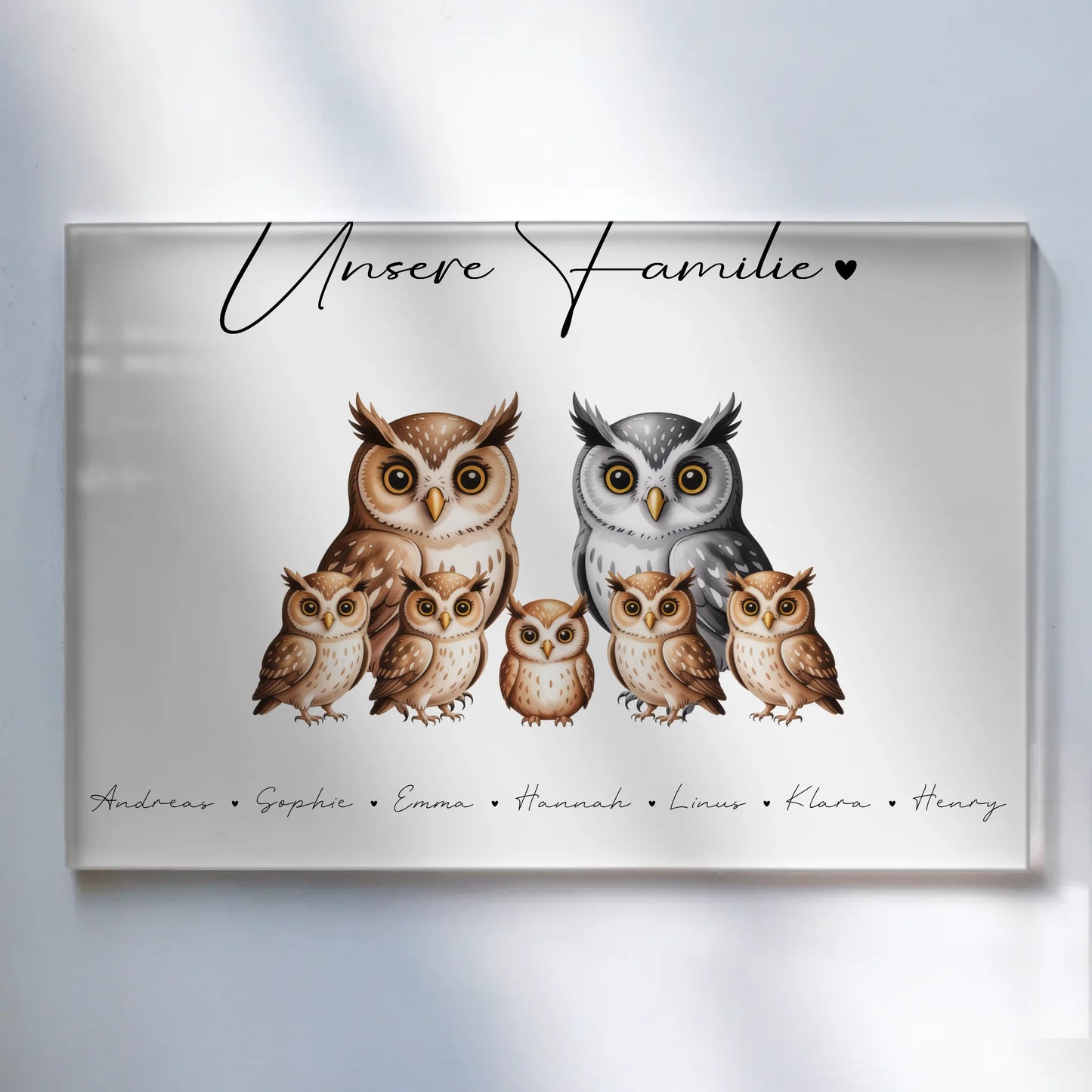 Personalisiertes Acrylglasbild Eulen Familienporträt Geschenk für Mama Papa Oma Opa