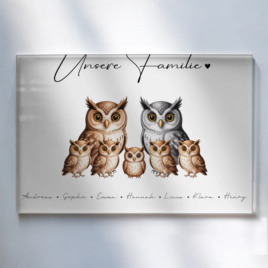 Personalisiertes Acrylglasbild Eulen Familienporträt Geschenk für Mama Papa Oma Opa