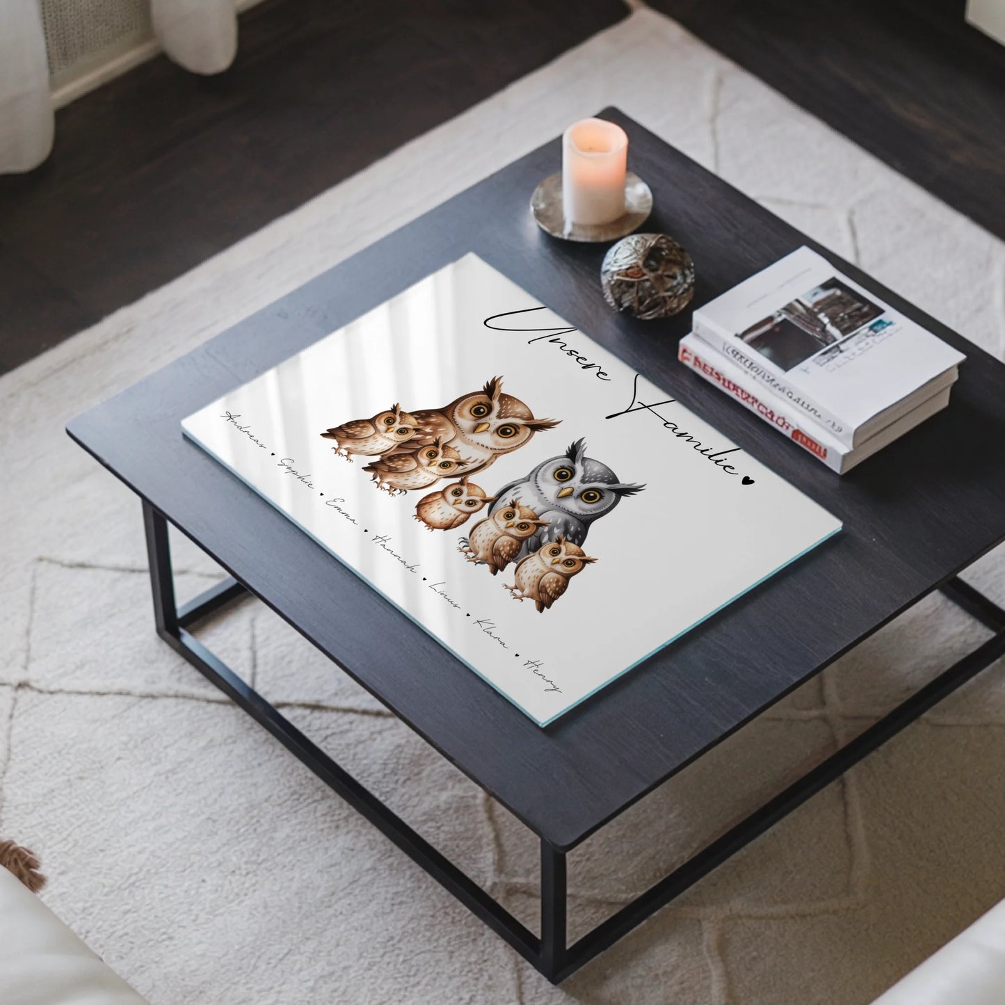 Personalisiertes Acrylglasbild Eulen Familienporträt Geschenk für Mama Papa Oma Opa