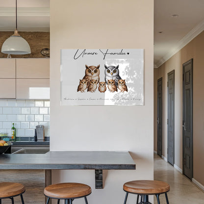 Personalisiertes Acrylglasbild Eulen Familienporträt Geschenk für Mama Papa Oma Opa