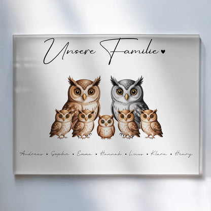 Personalisiertes Acrylglasbild Eulen Familienporträt Geschenk für Mama Papa Oma Opa