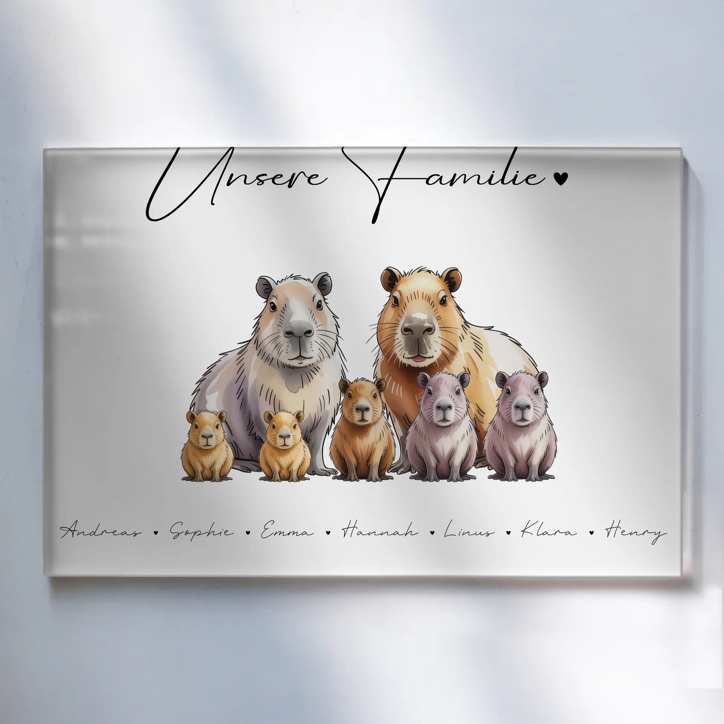 Acrylglas Wandbild Personalisiert Capybara Familienporträt Geschenk für Oma Opa Mama Papa