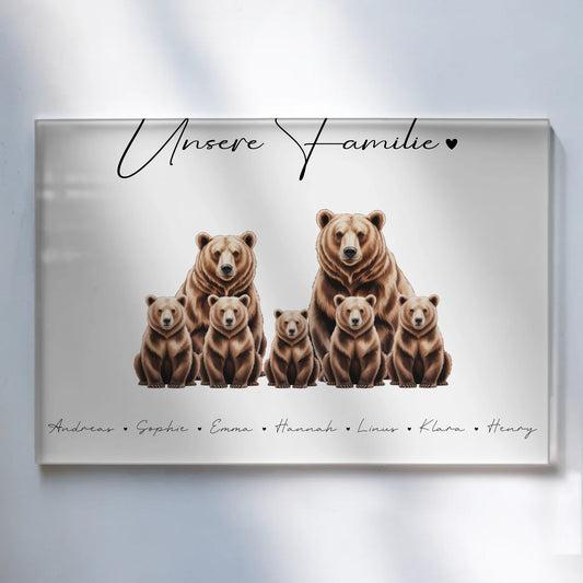 Personalisiertes Acrylglasbild Magnetisch Braunbären Familienporträt Geschenk für Mama Papa Oma Opa