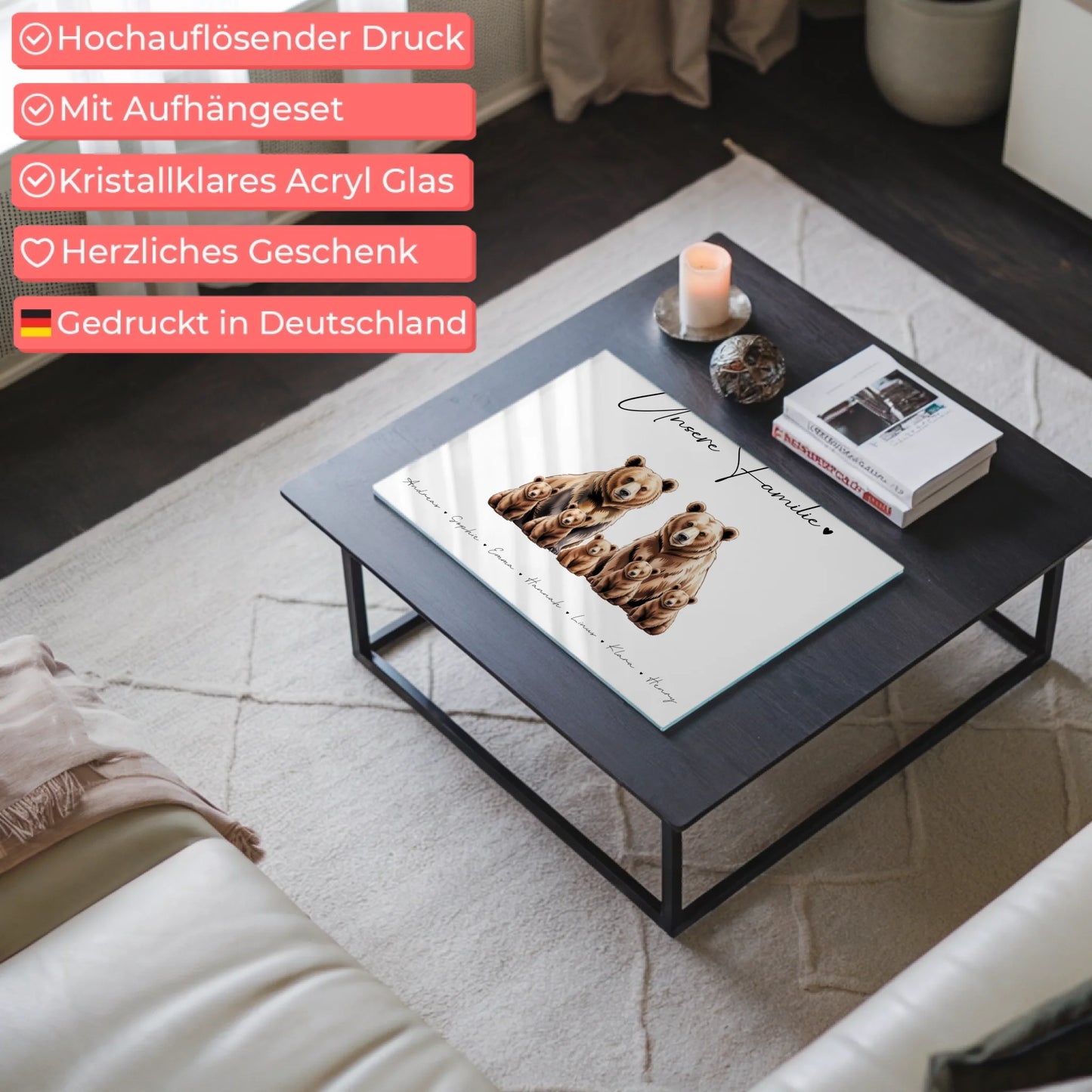 Personalisiertes Acrylglas Wandbild Bären Familienporträt Geschenk für Papa Mama Oma Opa
