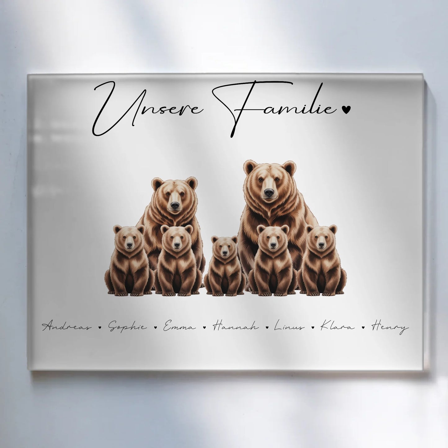 Personalisiertes Acrylglasbild Magnetisch Braunbären Familienporträt Geschenk für Mama Papa Oma Opa