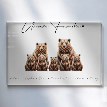Personalisiertes Acrylglasbild Magnetisch Braunbären Familienporträt Geschenk für Mama Papa Oma Opa