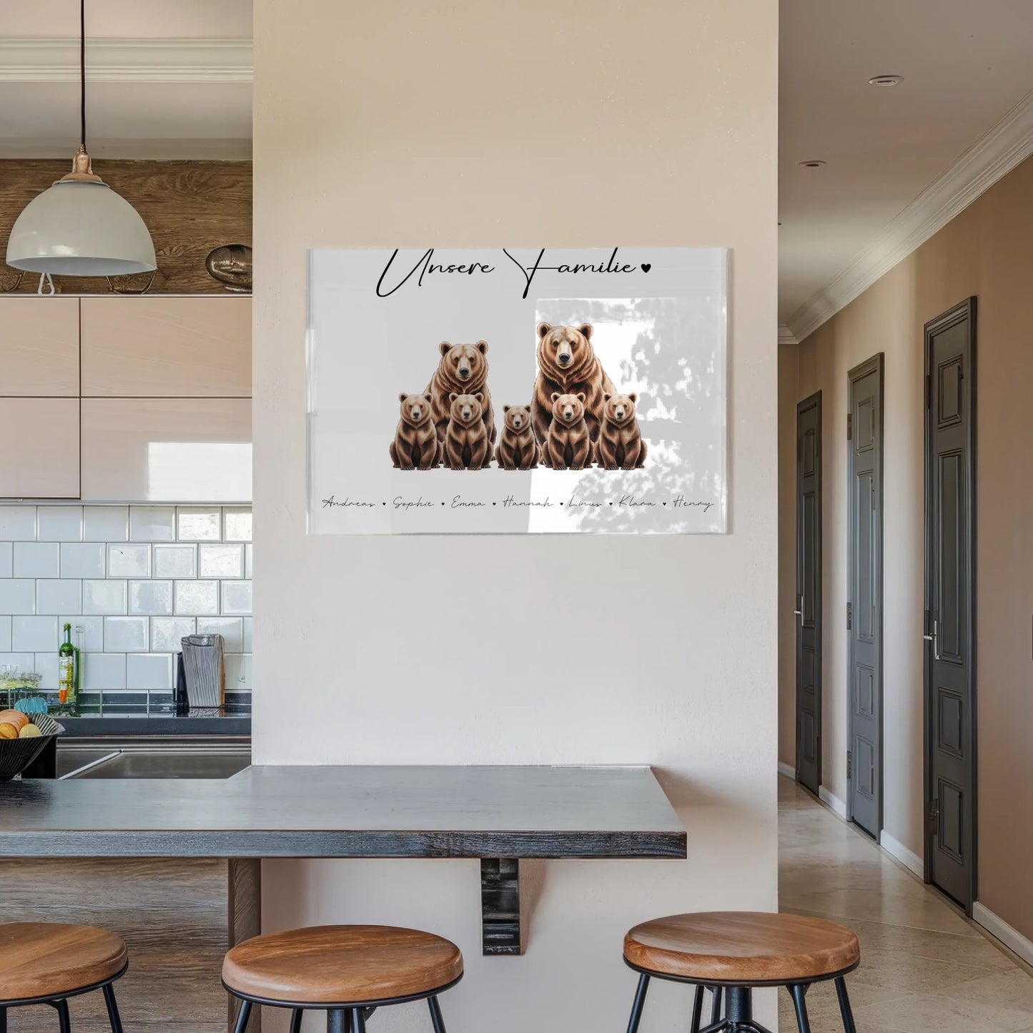 Personalisiertes Acrylglasbild Magnetisch Braunbären Familienporträt Geschenk für Mama Papa Oma Opa