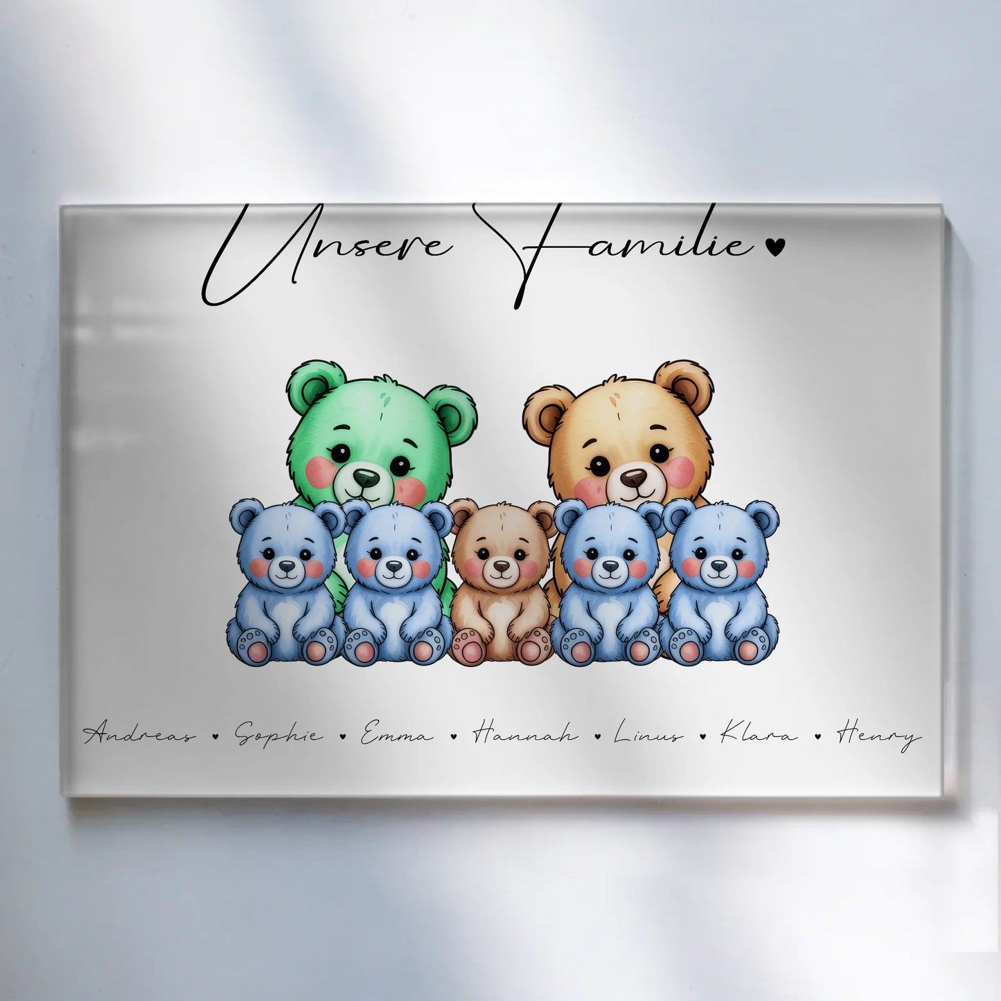 Personalisiertes Acrylglas Bild magnetisch Bärchen Familienporträt Geschenk für Oma Opa Mama Papa