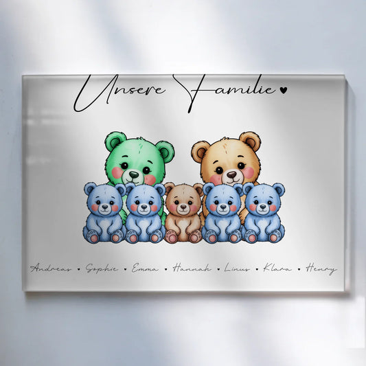 Personalisiertes Acrylglas Bild magnetisch Bärchen Familienporträt Geschenk für Oma Opa Mama Papa