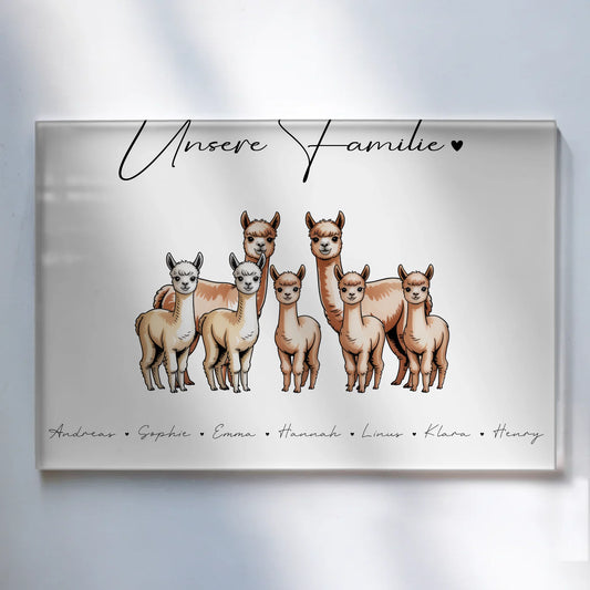 Acrylglasbild Personalisiert magnetisch Alpaka Familienporträt Geschenk für Papa Mama Oma Opa