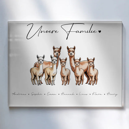 Acrylglasbild Personalisiert magnetisch Alpaka Familienporträt Geschenk für Papa Mama Oma Opa